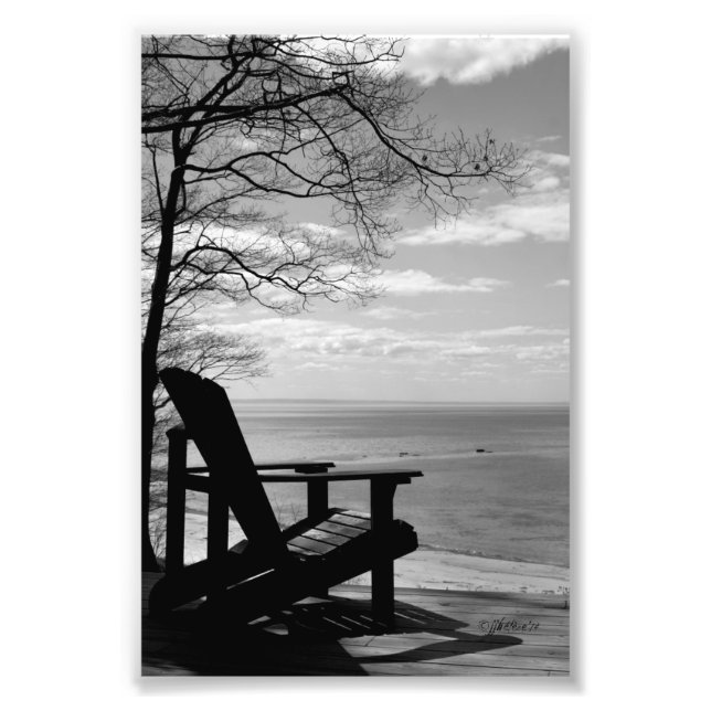 4"x6", B&W Beach Scene with Adirondack Chair Photo Print (Front)