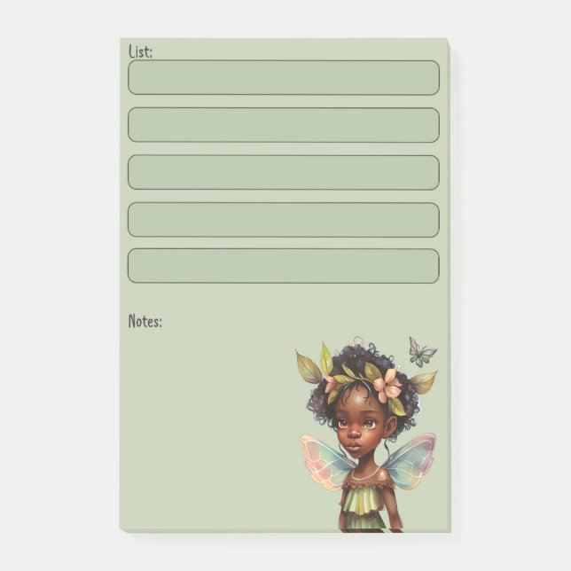 4"x6" Black Girl Fairy Post It Note (Front)