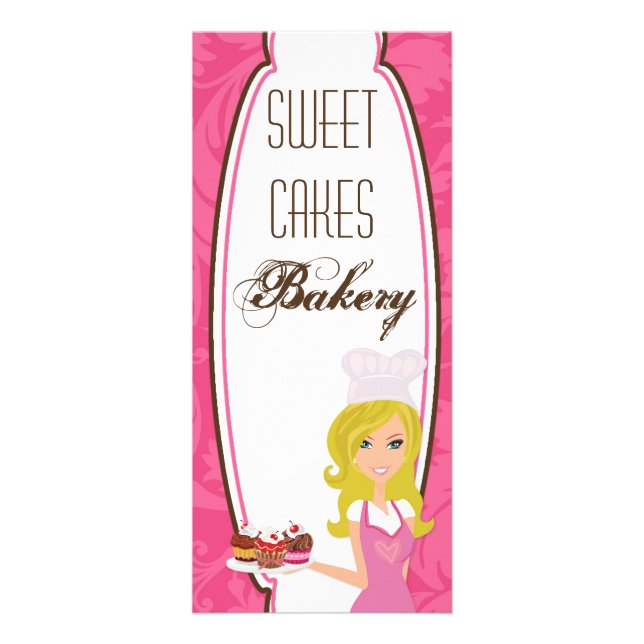 4"x9" Price List Blonde Baker on Pink Cup Cakes Rack Card (Front)