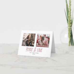 4 x 5.6 inch Tented Peace & Love Minimalist  Holiday Card