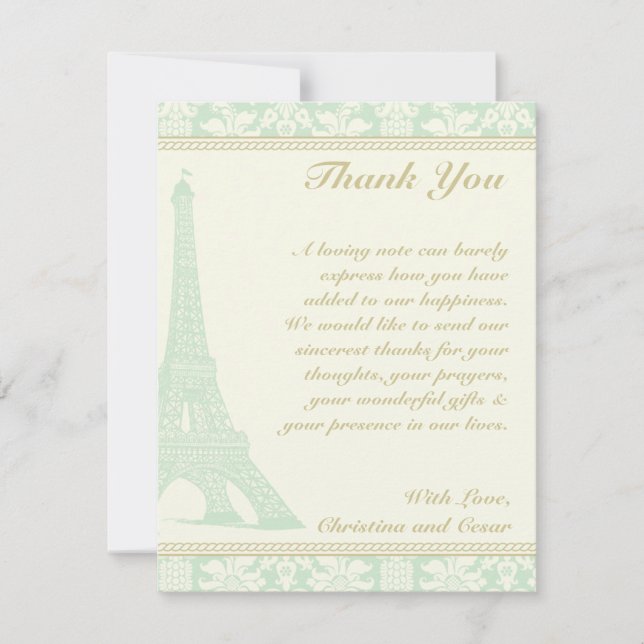 4 x 5 FLAT Thank You Card Damask Paris (Front)