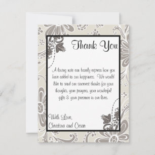 4 x 5 FLAT Thank You Card Grey Flourish Swirls