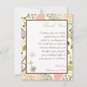 4 x 5 FLAT Thank You Card Spring Pink/Green Floral