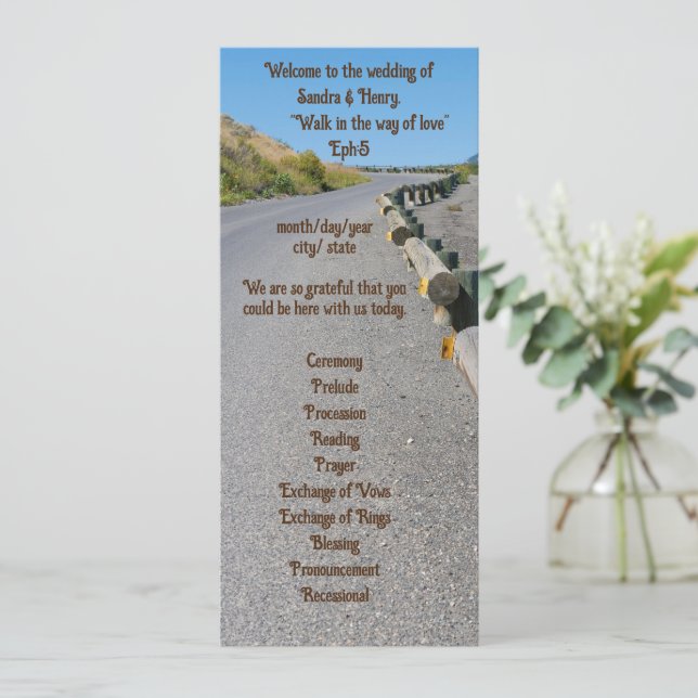 4" X 9.25" Wedding Program both sides text Programme (Standing Front)