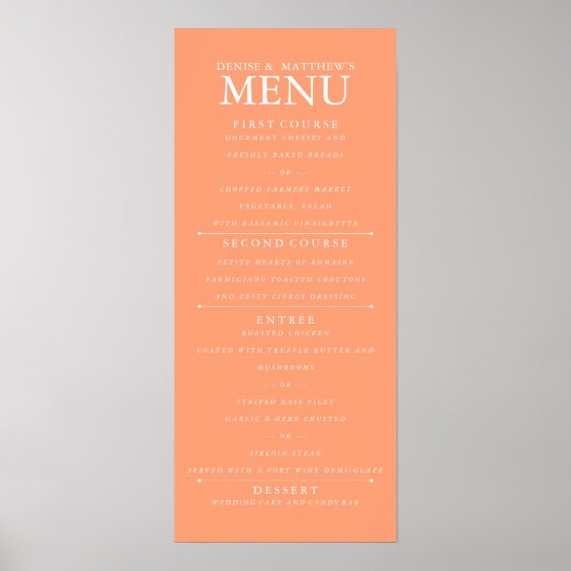 4" x 9" Cantaloupe Wedding Menu Poster (Front)