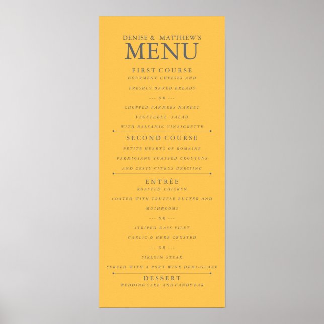 4" x 9" Daffodil Yellow Wedding Menu Poster (Front)