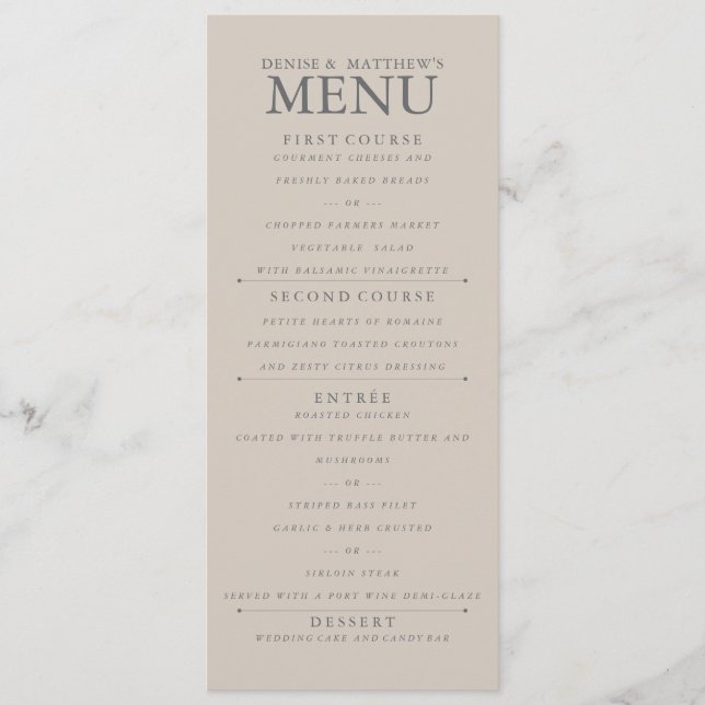 4" x 9" Perfectly Pale Wedding Menu (Front)