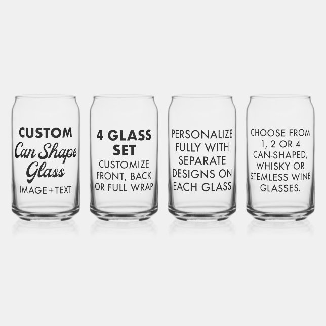 4 x Custom Personalised Can Shape Glass 16oz (Front)