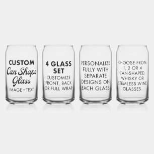 4 x Custom Personalized Can Shape Glass 16oz