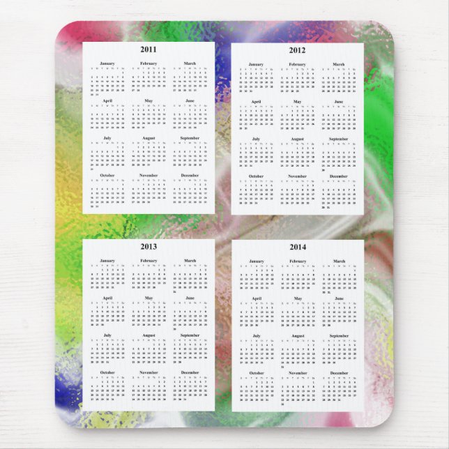 4 Year calendar on Fuzzy Colours Design Backgrd. Mouse Pad (Front)