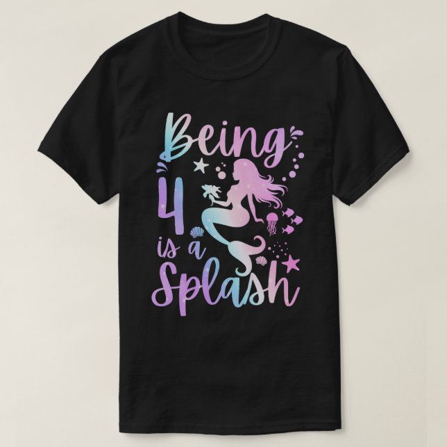 4 Year Old 4Th Mermaid Birthday Under Sea Party T-Shirt (Design Front)