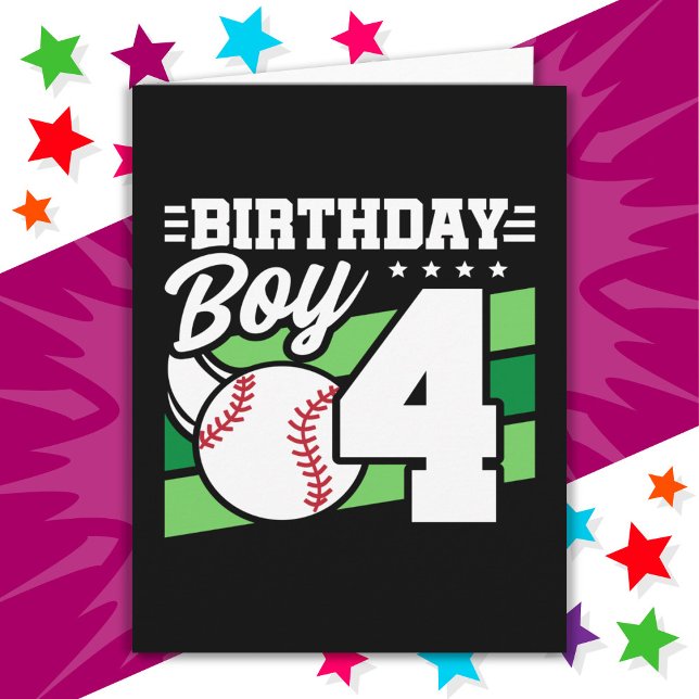 4 Year Old Baseball Party Theme 4th Birthday Boy Card (Creator Uploaded)