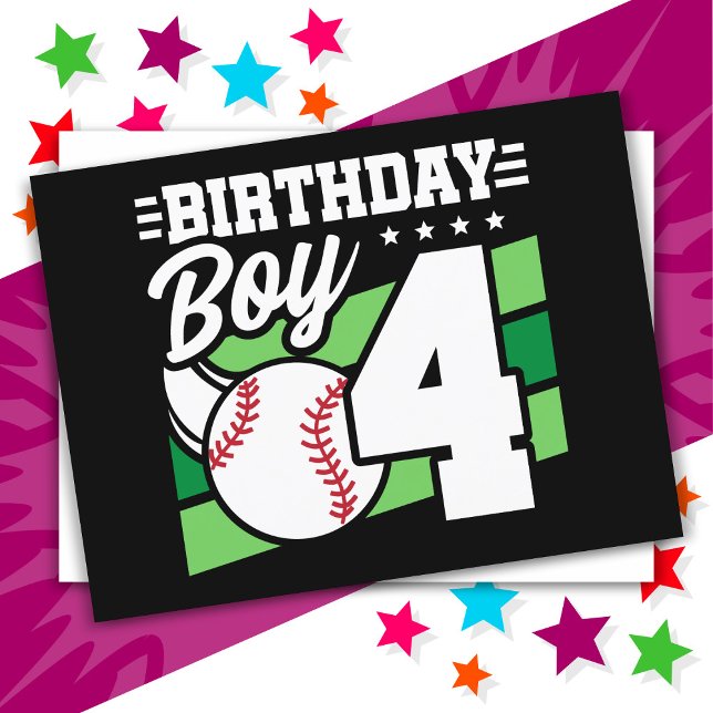 4 Year Old Baseball Party Theme 4th Birthday Boy Postcard (Creator Uploaded)