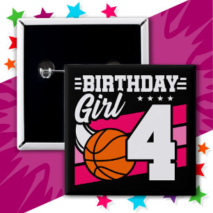 4 Year Old Basketball Party 4th Birthday Girl 15 Cm Square Badge
