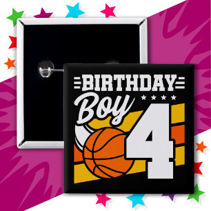 4 Year Old Basketball Party Theme 4th Birthday Boy 15 Cm Square Badge
