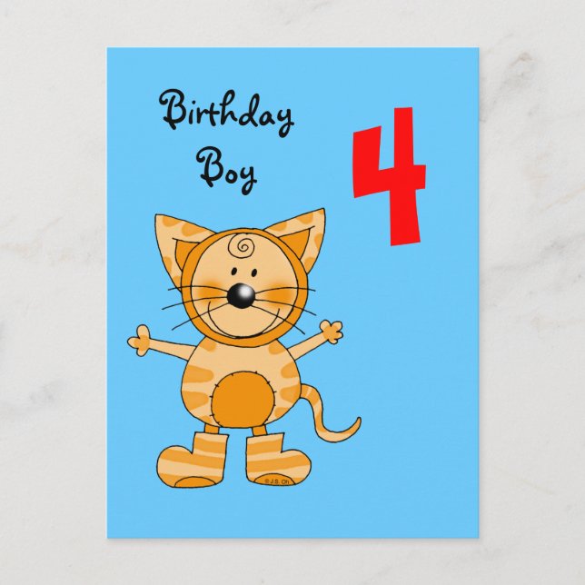 4 year old birthday boy postcard (Front)