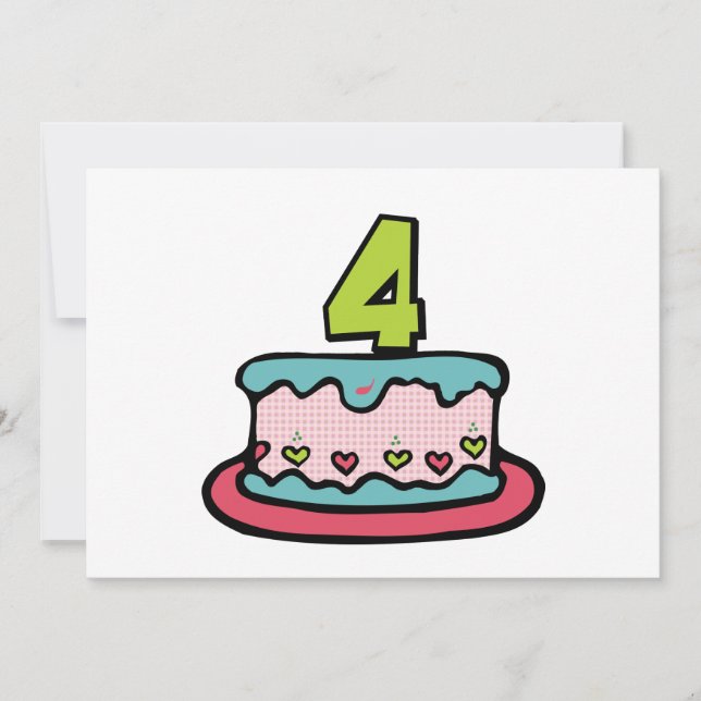 4 Year Old Birthday Cake Card (Front)