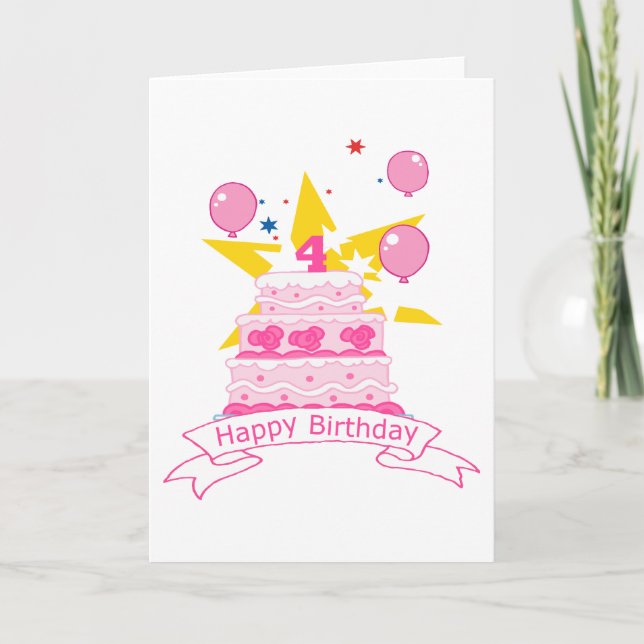 4 Year Old Birthday Cake Card (Front)