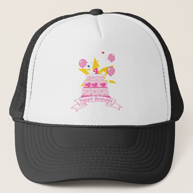 4 Year Old Birthday Cake Trucker Hat (Front)