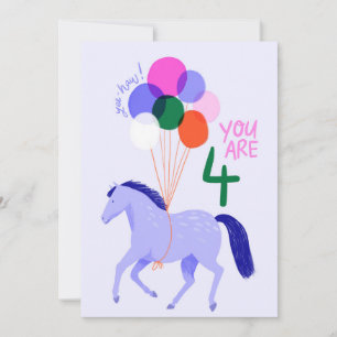 4 Year Old Birthday Card with Horse & Balloons