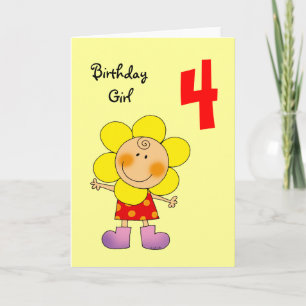 4 year old birthday girl card