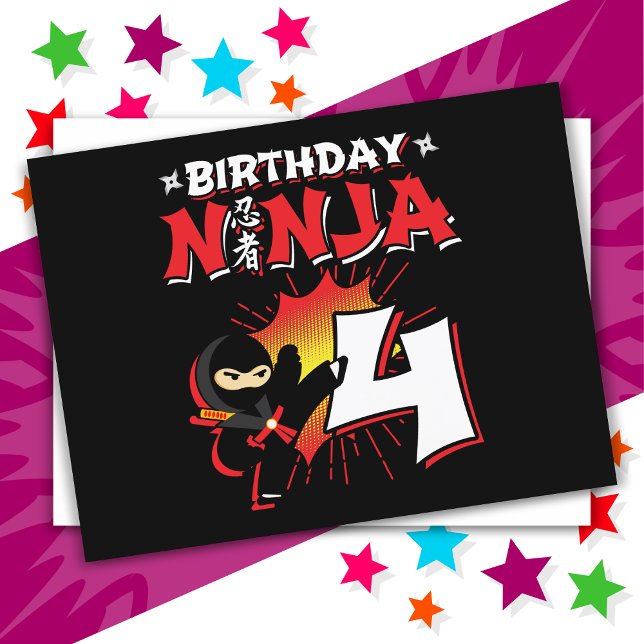 4 Year Old Comic Book Style Ninja 4th Birthday Postcard (Creator Uploaded)