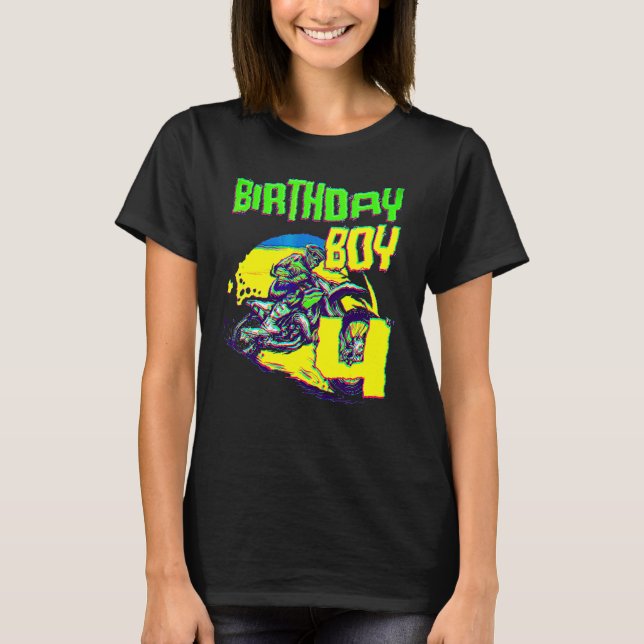 4 Year Old Dirt Bike Birthday Party   Motocross Mx T-Shirt (Front)