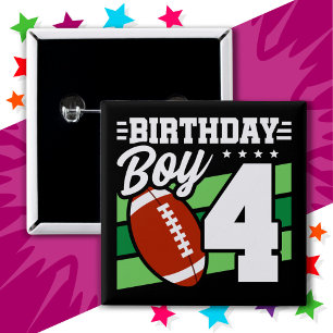 4 Year Old Football Party Theme 4th Birthday Boy 15 Cm Square Badge