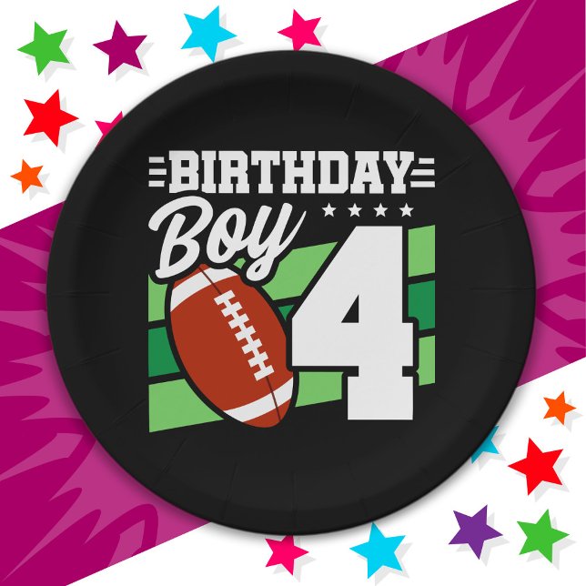 4 Year Old Football Party Theme 4th Birthday Boy Paper Plate (Creator Uploaded)