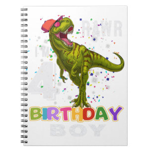 4 Year Old Gifts Kids 4th Birthday Boy Dinosaur Ra Notebook