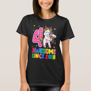 4 Year Old Girls Teens Flossing Unicorn 4th Birth T-Shirt