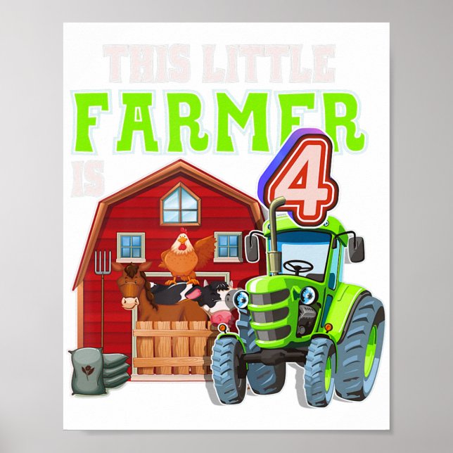 4 Year Old Green Farm Tractor Birthday Party Farme Poster (Front)