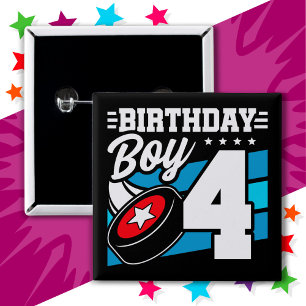 4 Year Old Hockey Party Theme 4th Birthday Boy 15 Cm Square Badge