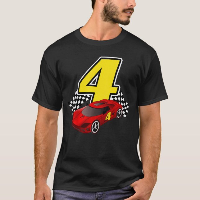 4 Year Old Racecar Sportscar Birthday Boys Girls G T-Shirt (Front)