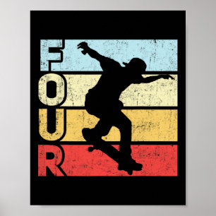 4 Year Old Skater Skateboarding 4th Birthday Party Poster