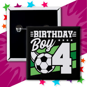4 Year Old Soccer Football Party 4th Birthday Boy 15 Cm Square Badge