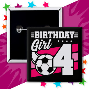 4 Year Old Soccer Football Party 4th Birthday Girl 15 Cm Square Badge
