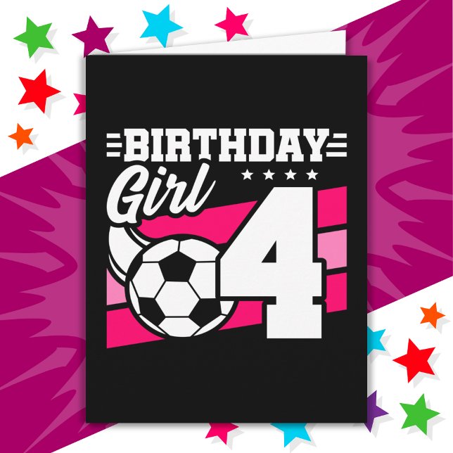 4 Year Old Soccer Football Party 4th Birthday Girl Card (Creator Uploaded)