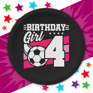 4 Year Old Soccer Football Party 4th Birthday Girl Paper Plate