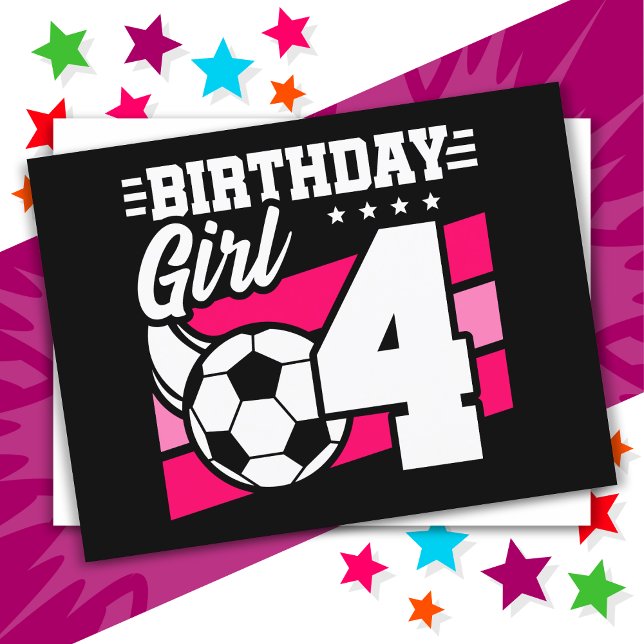 4 Year Old Soccer Football Party 4th Birthday Girl Postcard (Creator Uploaded)