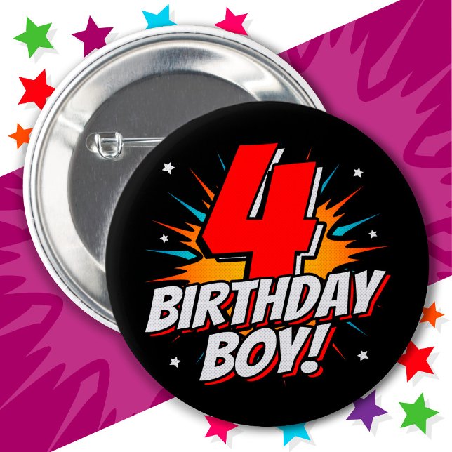4 Year Old Superhero Birthday Boy 4th Birthday 6 Cm Round Badge (Creator Uploaded)