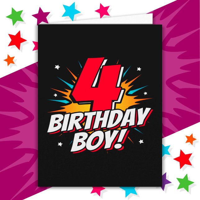 4 Year Old Superhero Birthday Boy 4th Birthday Card (Creator Uploaded)