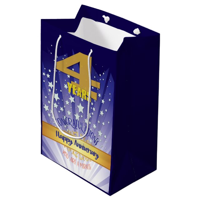 4 Year Recovery Anniversary Bold Numeral Medium Gift Bag (Front Angled)