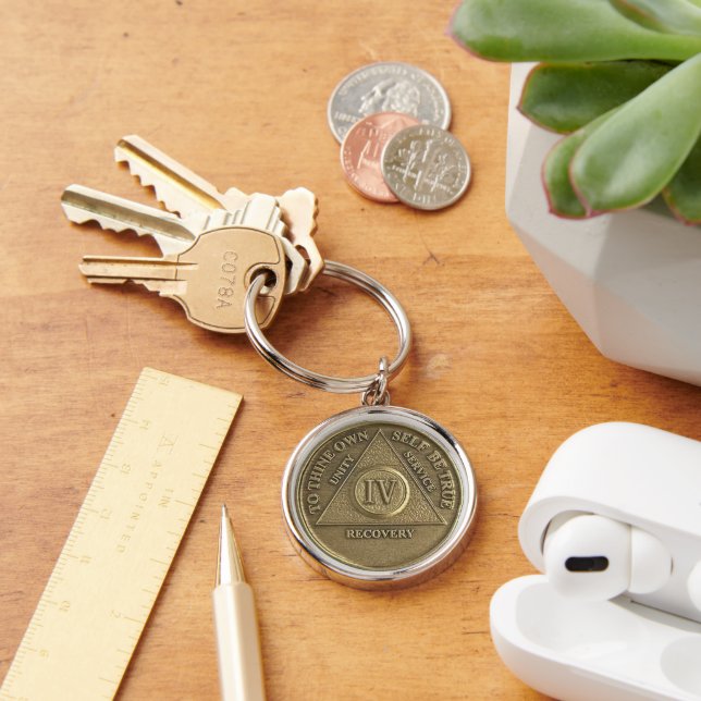 4 Year Sober Anniversary Medallion Gift Keychain (Desk)