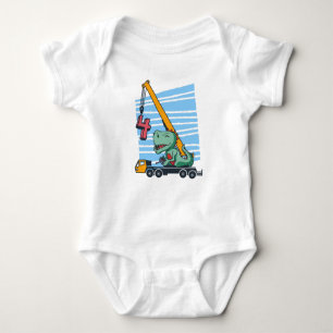 4 years 4th Birthday Mobile Crane Dinosaur Baby Bodysuit