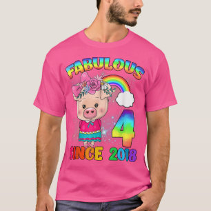 4 Years Old 4th Birthday Cute Pig Girl Fabulous Si T-Shirt