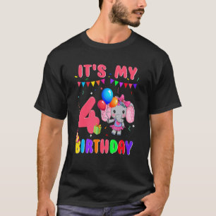 4 Years Old 4th Birthday Elephants Girls Awesome S T-Shirt