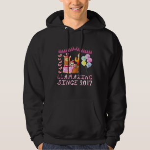 4 Years Old 4th Birthday Sloth Riding Llama Girls Hoodie