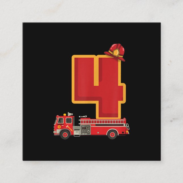 4 Years Old Birthday Boy Gifts Firefighter Square Business Card (Front)