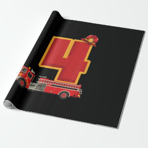 4 Years Old Birthday Boy Gifts Firefighter Wrapping Paper
